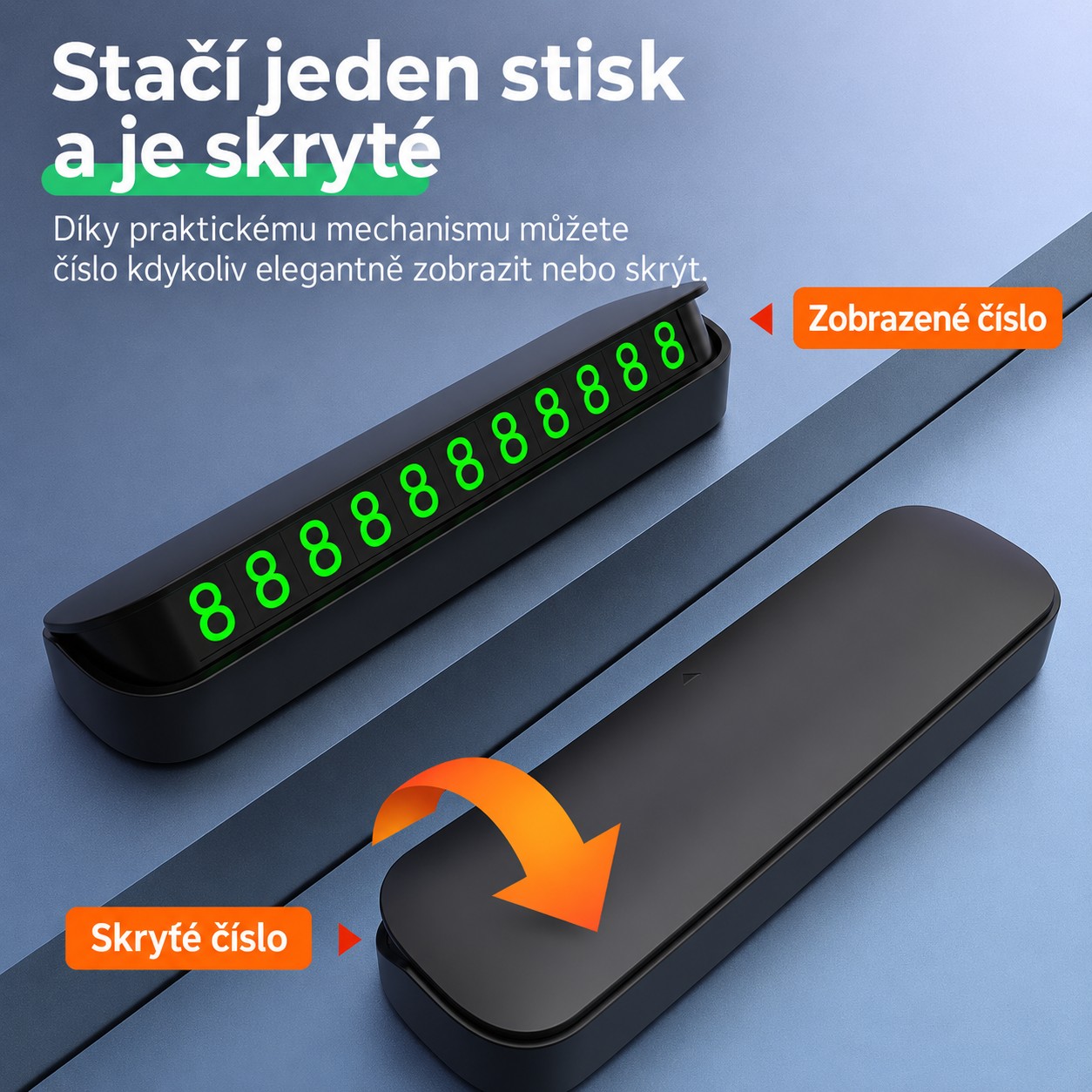 Parkovací displej s telefónnym číslom do auta – magnetické číslice, možnosť skrytia čísla