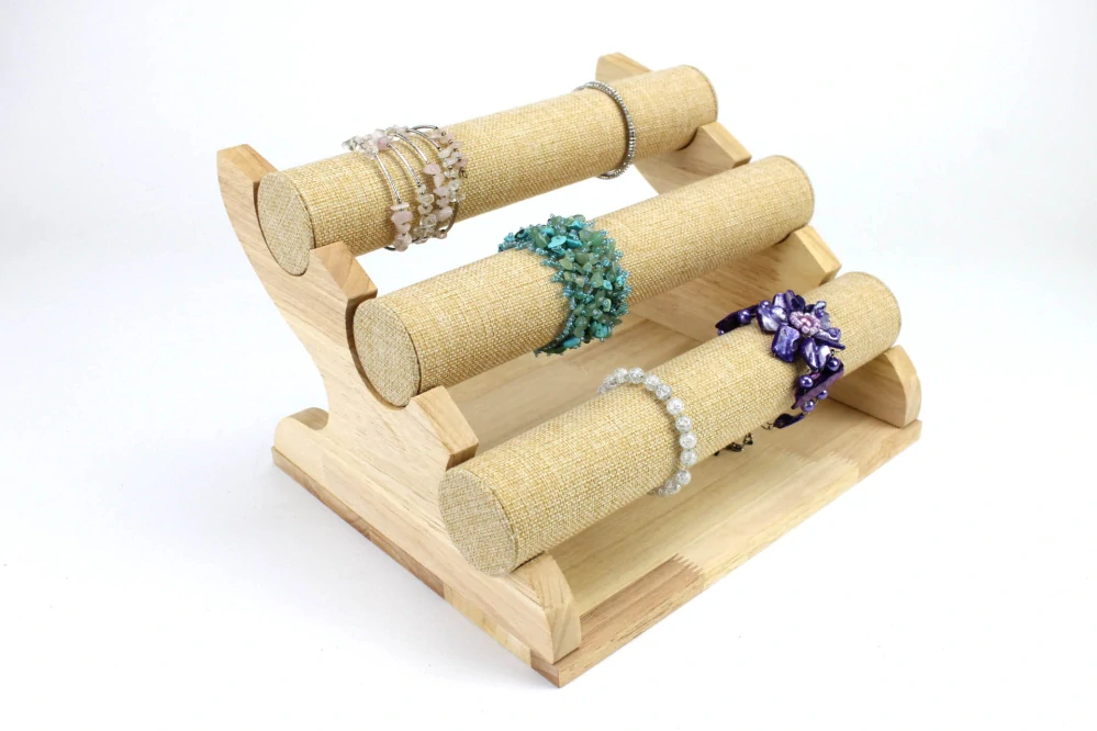 Stojanček, dekolt na náramky 3 poschodia sisálová textilia