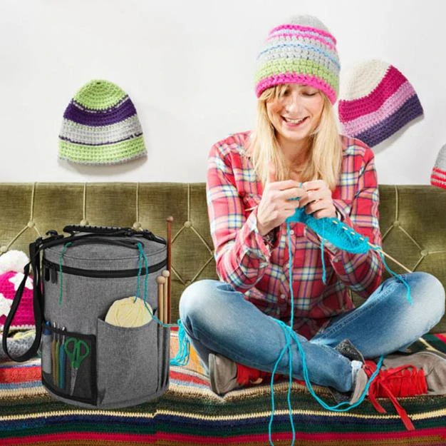 Taška na pletenie, na priadze a doplnky, ružová