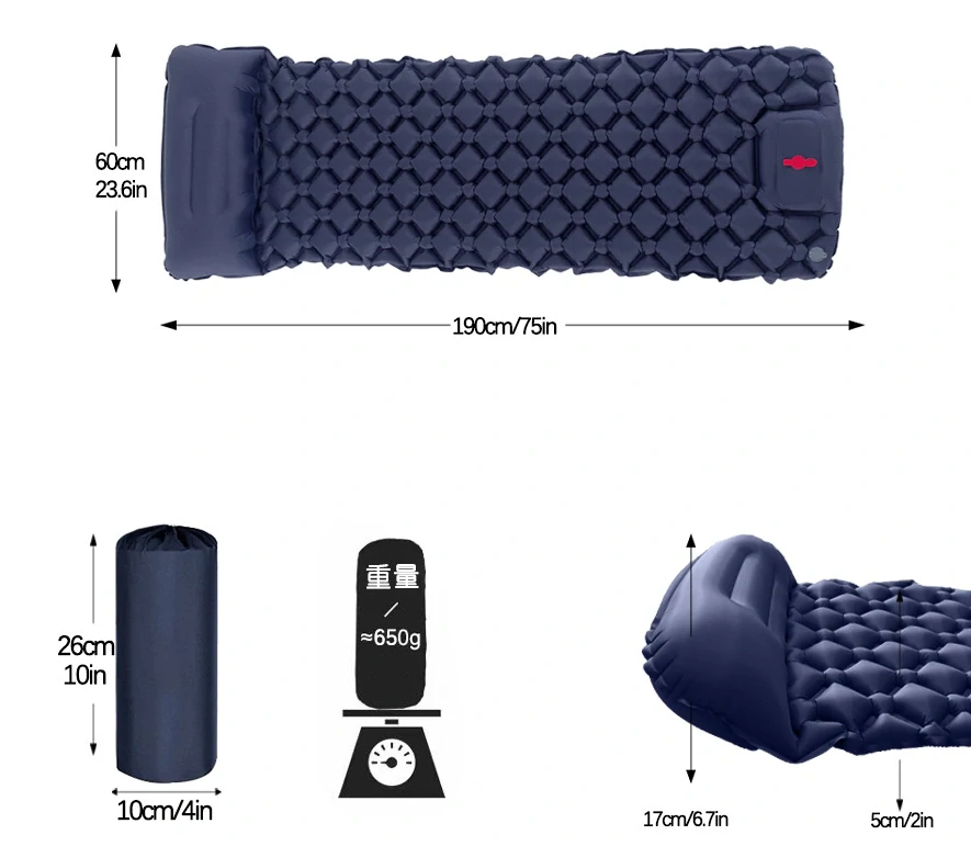 Nafukovacia turistická karimatka s vankúšom šedá