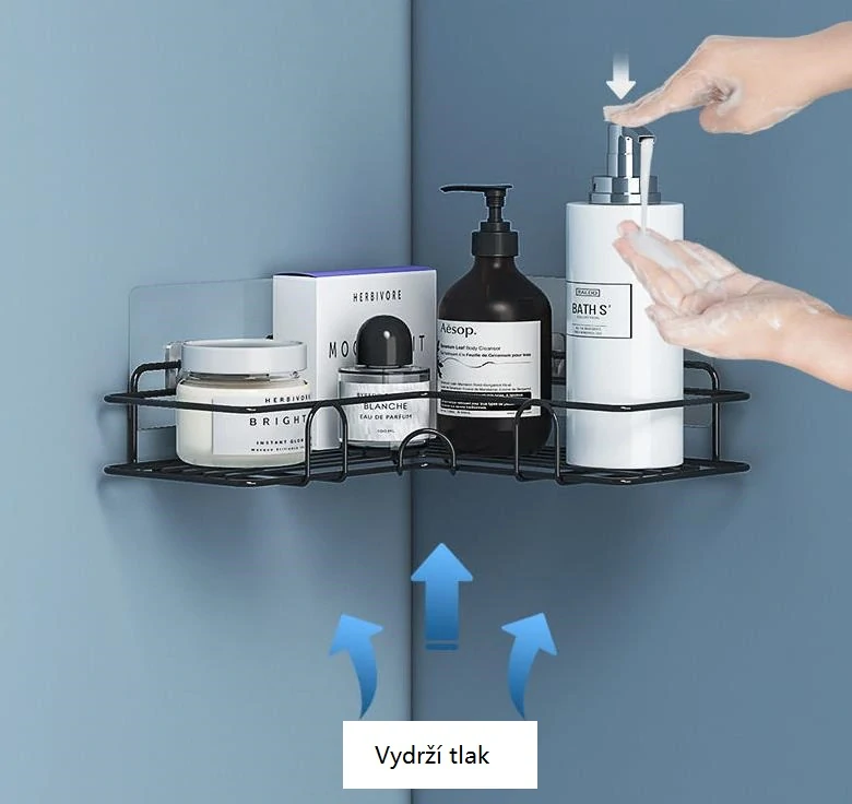 Rohová kovová polička - čierna