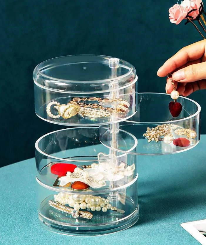 Štvorposchodový otočný organizér na šperky transparentný