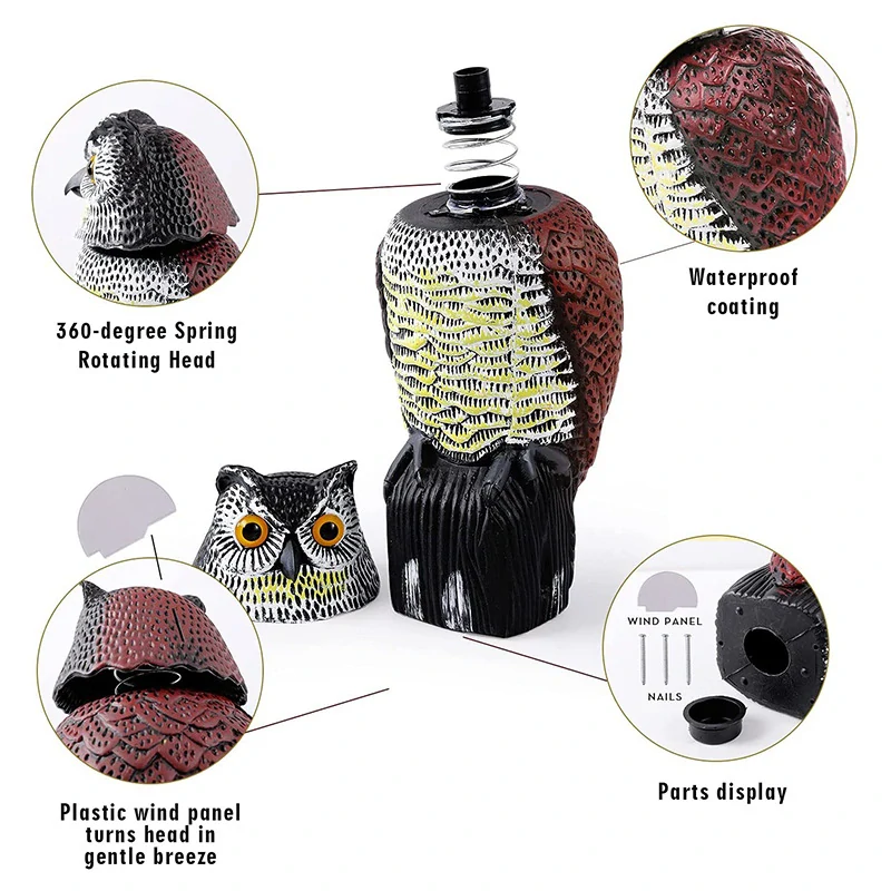 Maketa sovy na plašenie vtáctva s pohyblivou hlavou