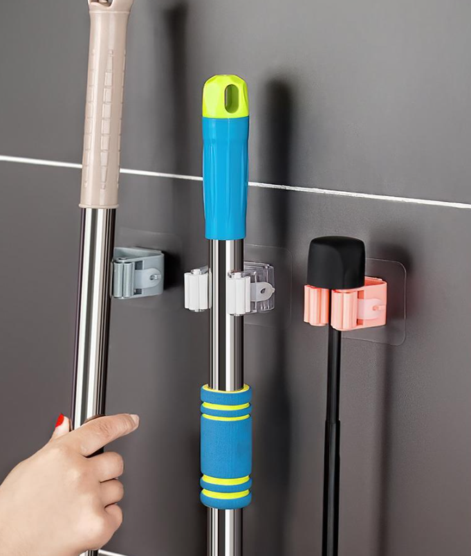 Samolepiaci držiak na zmetáky a mopy, sada 5 ks (biela)