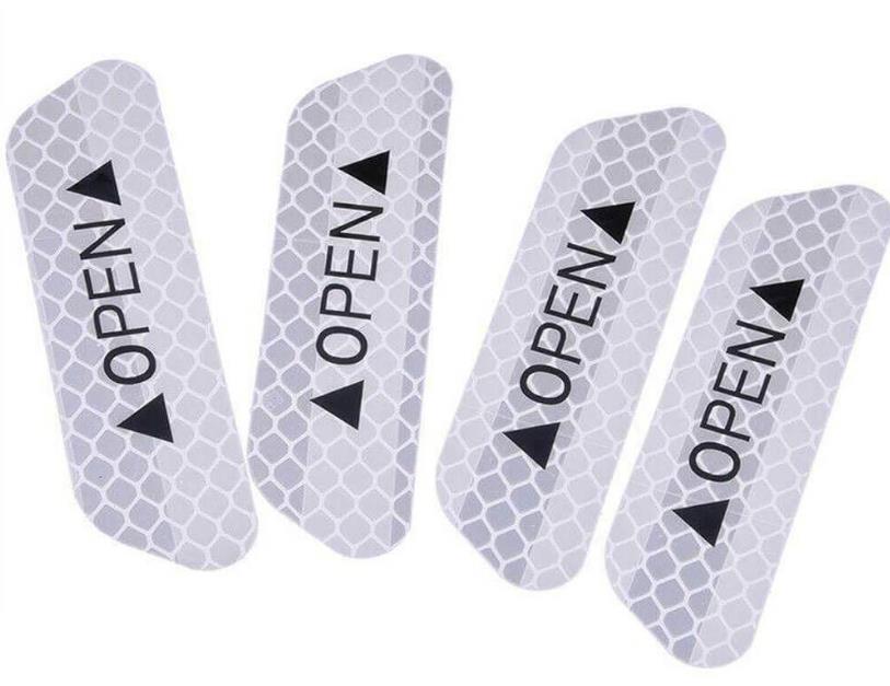 Reflexné samolepky na dvere auta – „OPEN“ (4 ks) strieborné