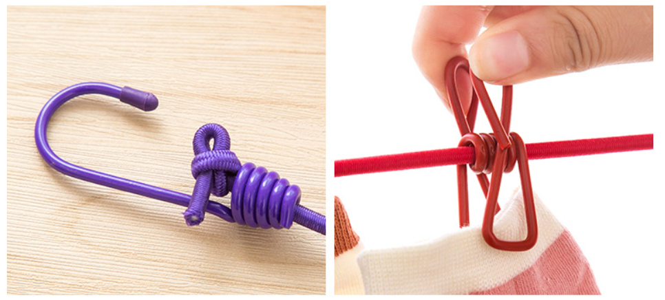 Cestovná šnúra na bielizeň s štipcami – fialová (nastaviteľná)