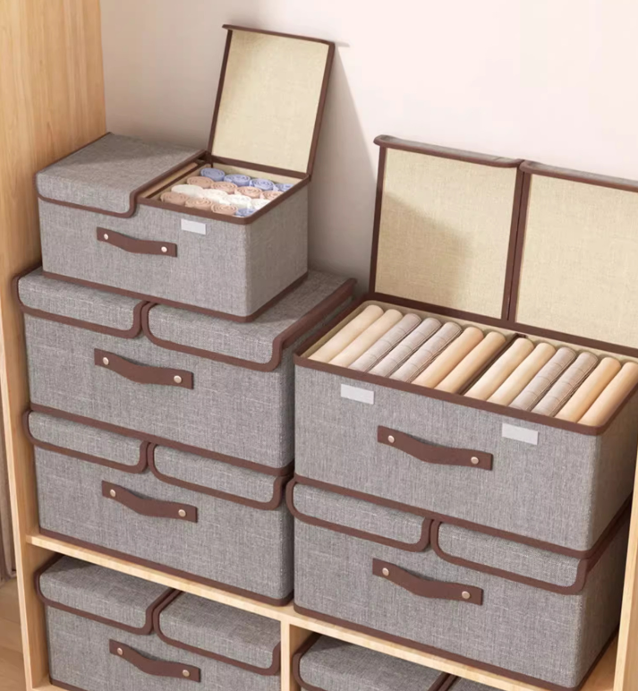 Skladací úložný box s vekom – malý šedý