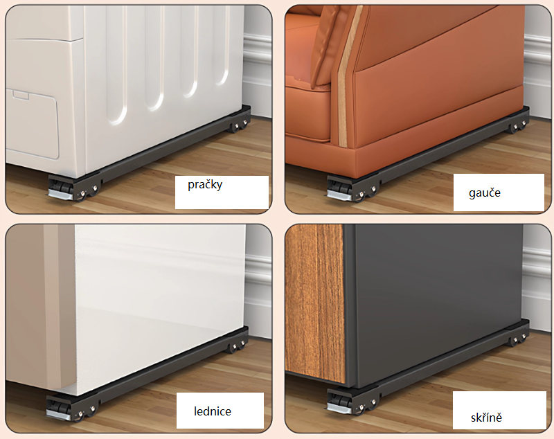 Nastaviteľné sťahovacie kolieska pod nábytok a spotrebiče