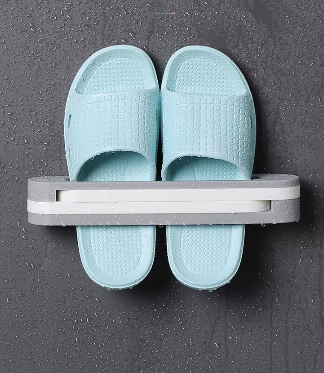 Nástenný držiak na papuče – skladací organizér (šedo-biely)