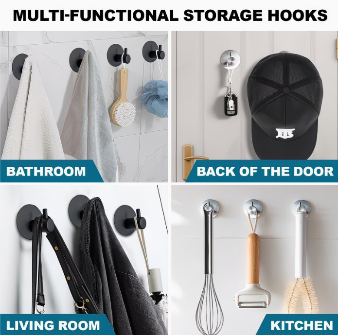 Samolepiaci háčik – čierny okrúhly, sada 4 ks