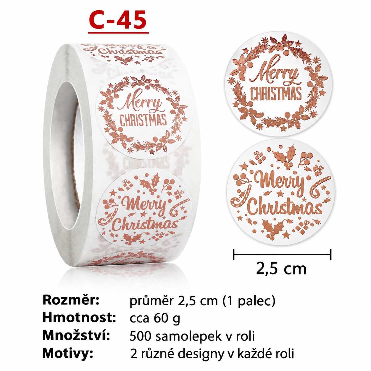 Vianočné samolepky Merry Christmas - 500 ks / 2 motívy