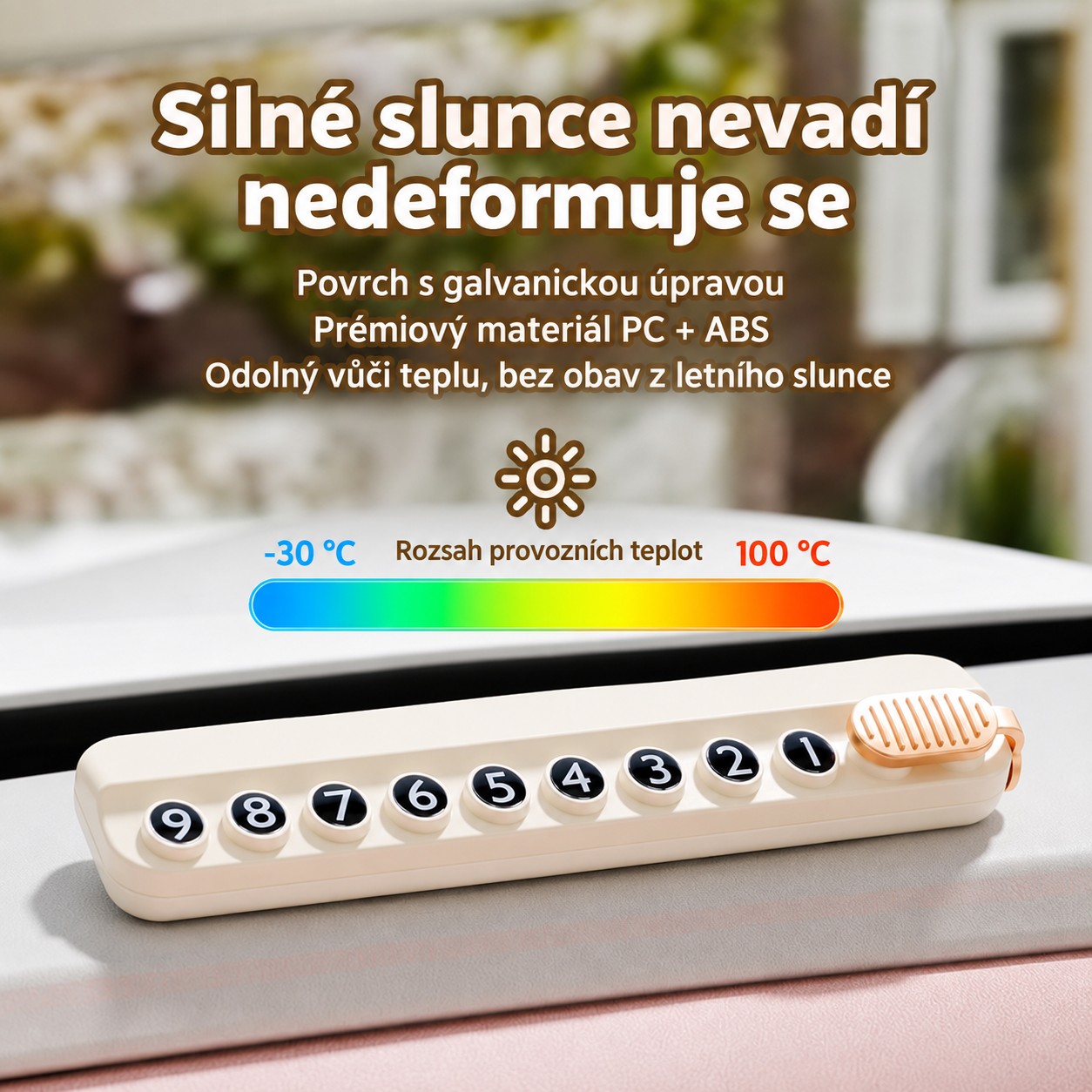 Parkovací displej s telefónnym číslom do auta – biely, otočný kryt, sada číslic