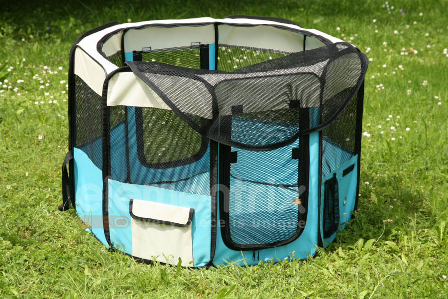 Klietka kruhová, skladacia, látková, výbehy, veľkosť L svetlo modrá