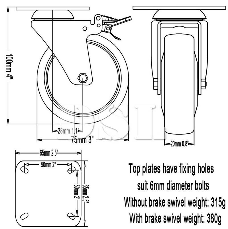 Transportní kolečko 75mm otočné s brzdou
