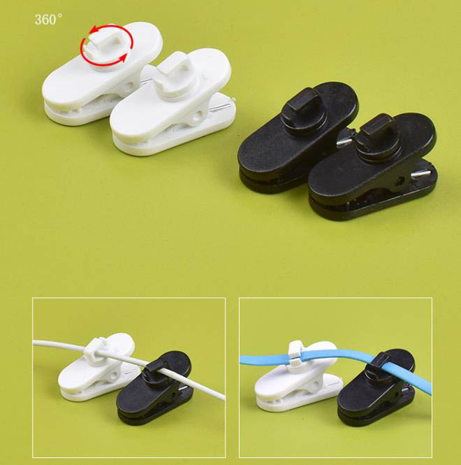 Držák klips kabelu mikrofonu, klipsa otočný bílá