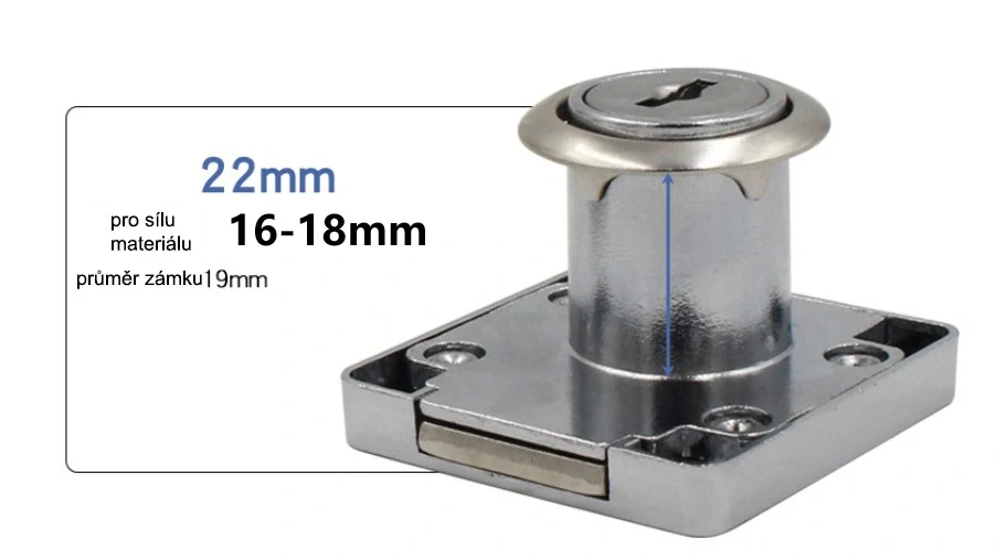 Zásuvkový zámok, zámok pre šuplík zinok 22mm univerzálny
