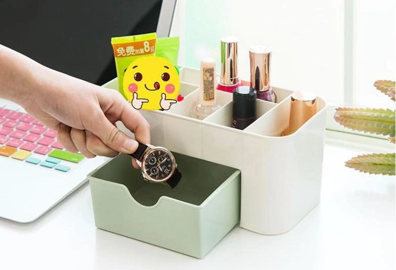 Organizér na kozmetiku s priehradkami, modrý šuplík