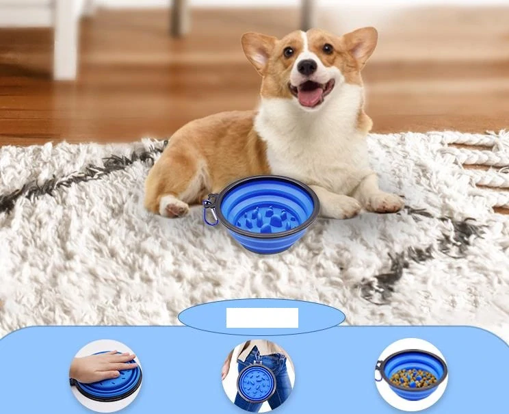 Silikónová skladacia miska proti hltaniu pre psa 1000ml modrá
