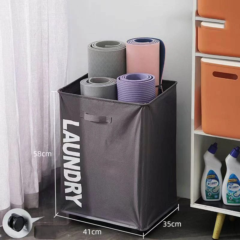 Textilný kôš na bielizeň šedý na kolieskach 79l