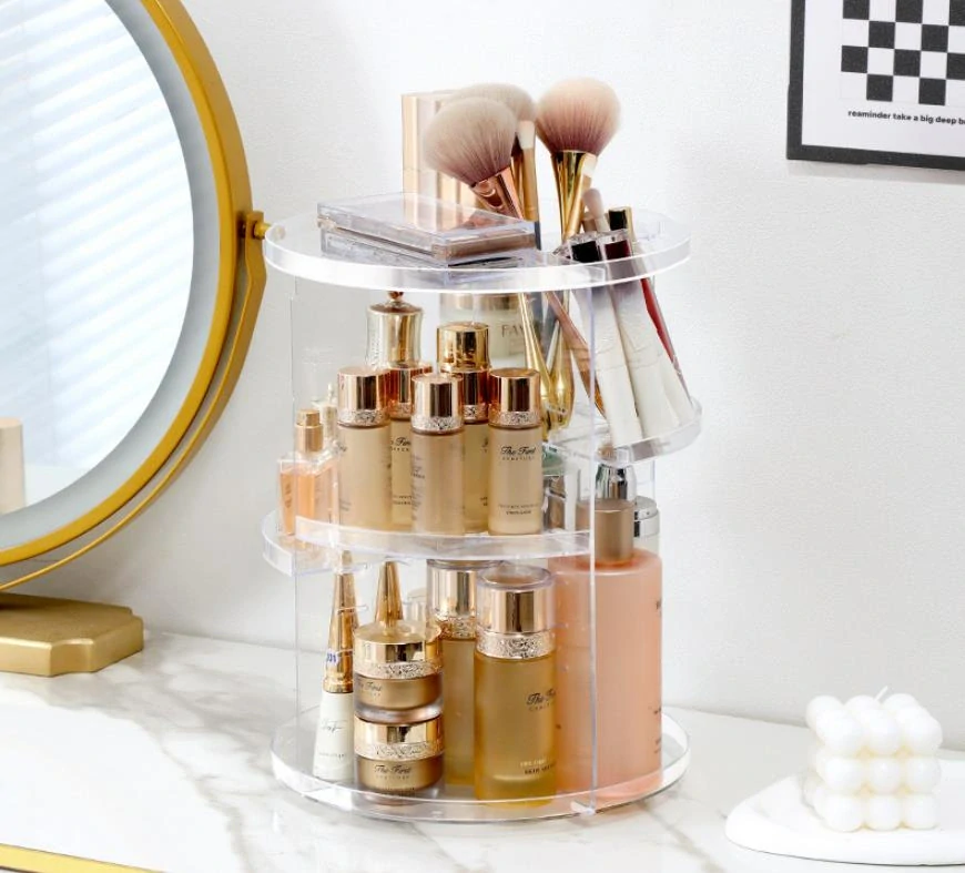 Otočný kozmetický organizér - transparentný