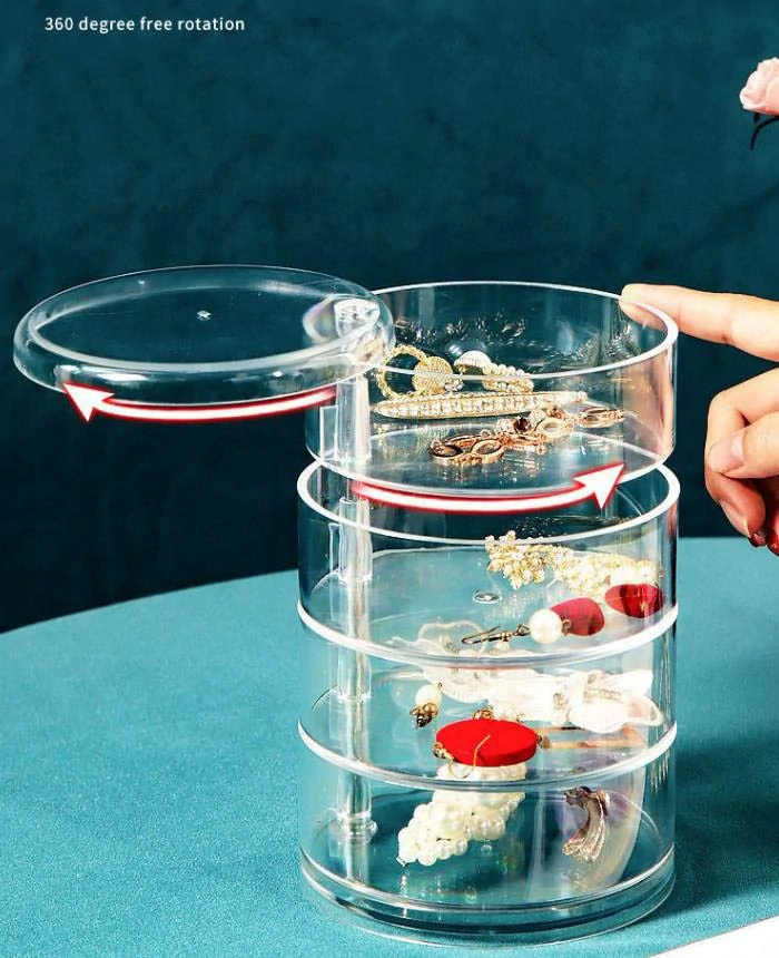 Päťposchodový otočný organizér na šperky transparentný