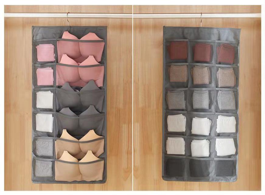 Závesný organizér na bielizeň - šedý (12 + 18 vreciek)