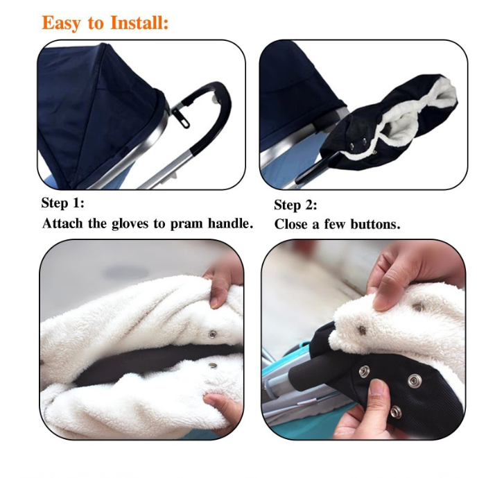 Zimný rukávnik na kočík - hrejivý, vodeodolný (čierny)