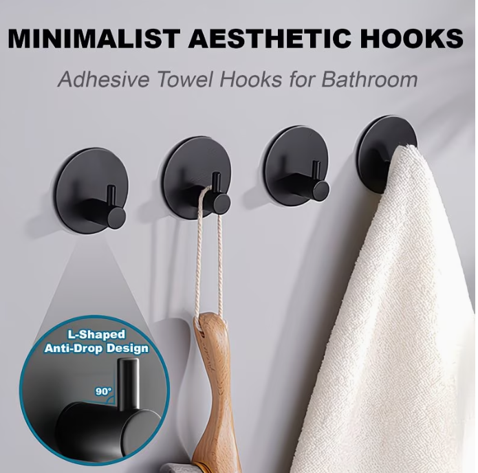 Samolepiaci háčik – čierny okrúhly, sada 4 ks