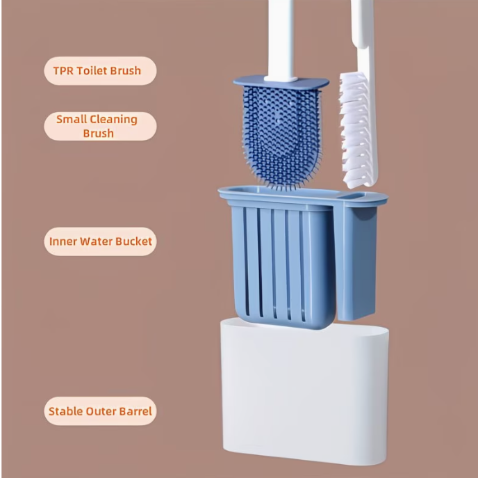 Silikónová WC kefa s držiakom – sada 2 kief (sivá)