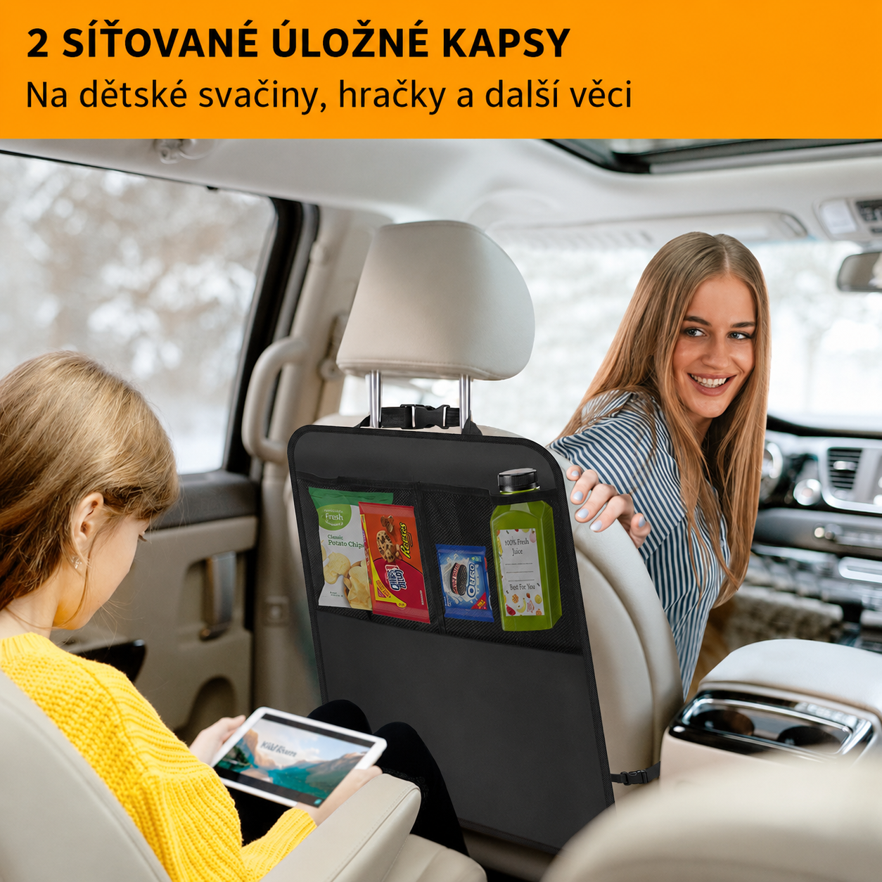 Chránič sedadiel do auta s vreckami - čierny 1ks