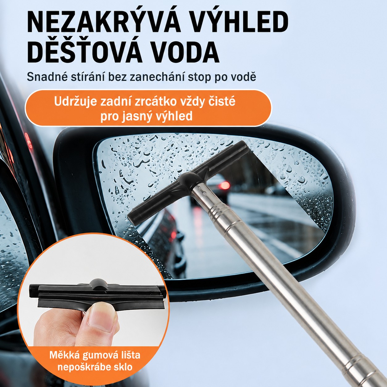 Teleskopická stierka na sklá 2 v 1 - gumová stierka + mikrovláknový návlek, 3 náhradné návleky