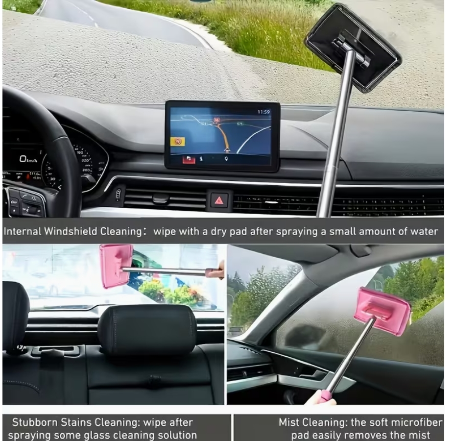 Teleskopická stierka / čistič skiel do auta s mikrovláknovým návlekom - otočná hlavica 180 °
