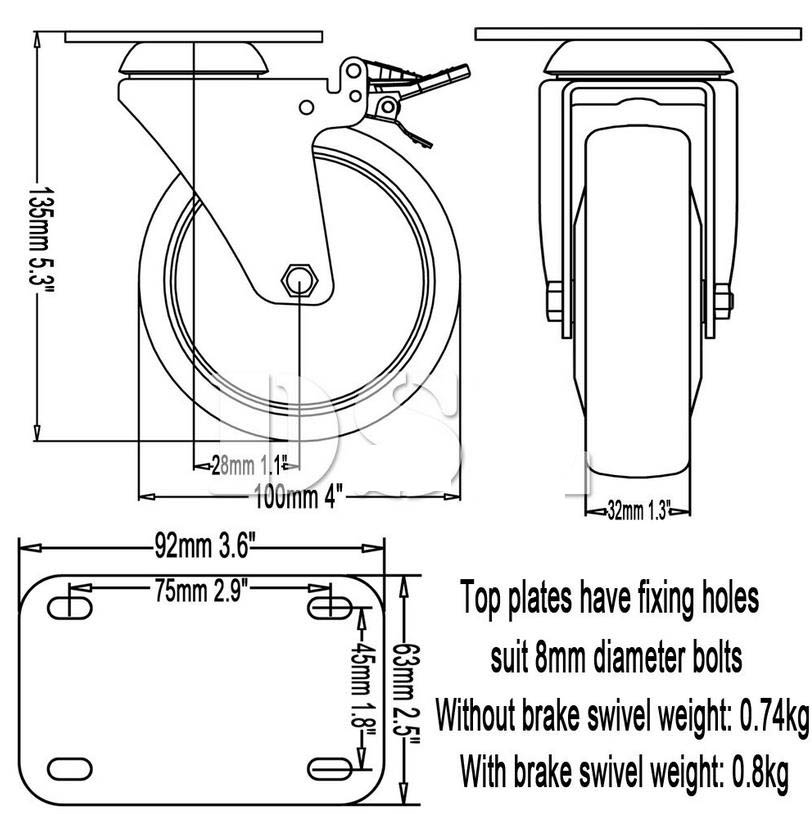 Transportní kolečko 100mm otočné s brzdou