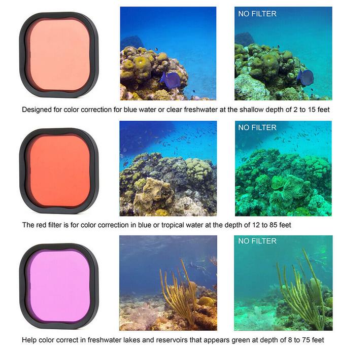 GoPro Hero 8, 9, 10, filter na potápanie ČERVENÝ