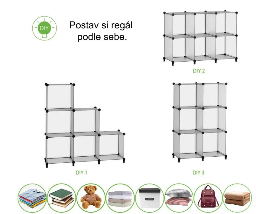Modulárny policový regál 6 boxov - čierny