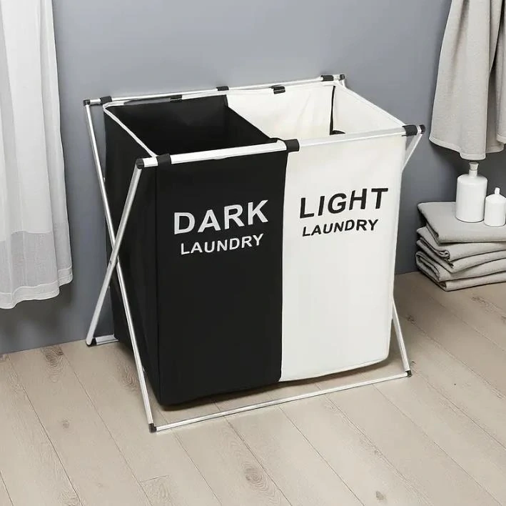 Dvojitý kôš na bielizeň 113 l čierna biela