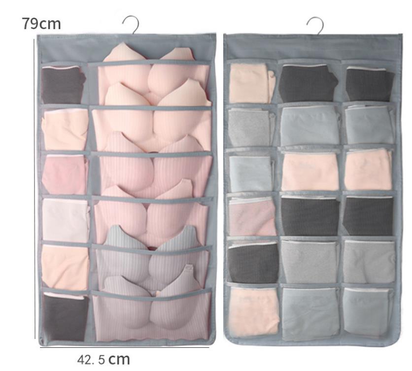 Závesný organizér na bielizeň - šedý (12 + 18 vreciek)