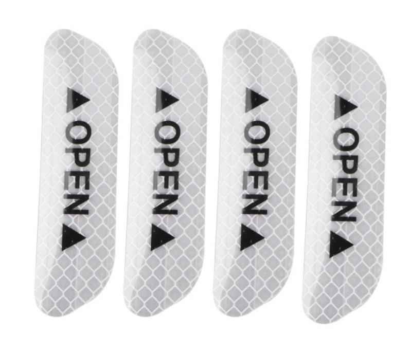 Reflexné samolepky na dvere auta – „OPEN“ (4 ks) strieborné