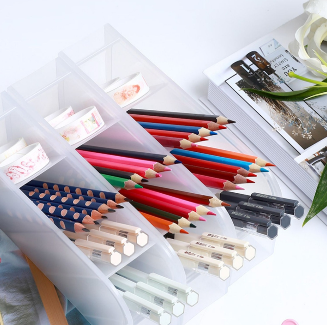 Organizér na písacie potreby – priehľadný růžový