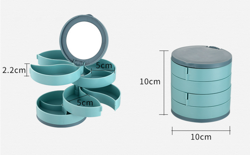 Štvorposchodová otočná šperkovnica so zrkadlom, biela