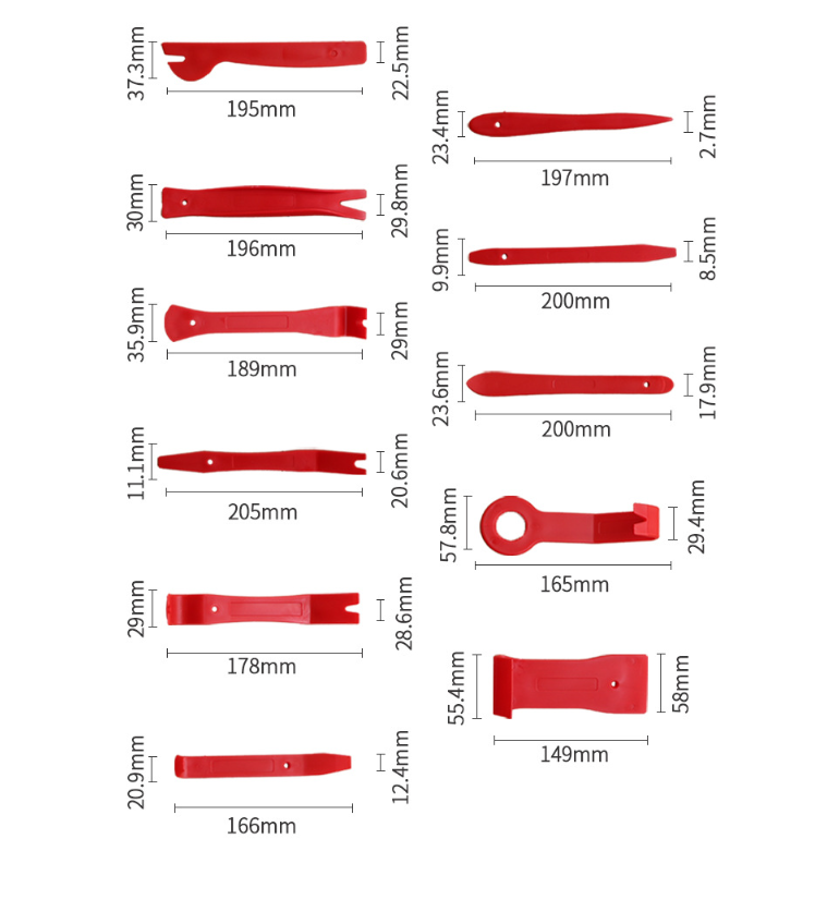 Súprava na demontáž obloženia vozidla 11ks, červená