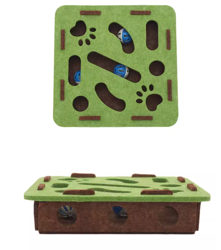 Interaktívna filcová hračka pre mačky s loptičkami, šverec