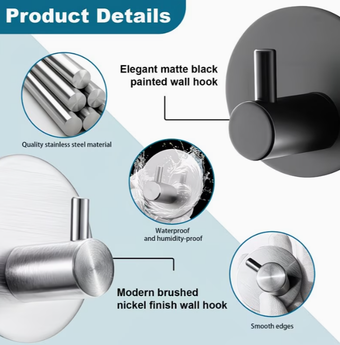 Samolepiaci háčik – čierny okrúhly, sada 4 ks