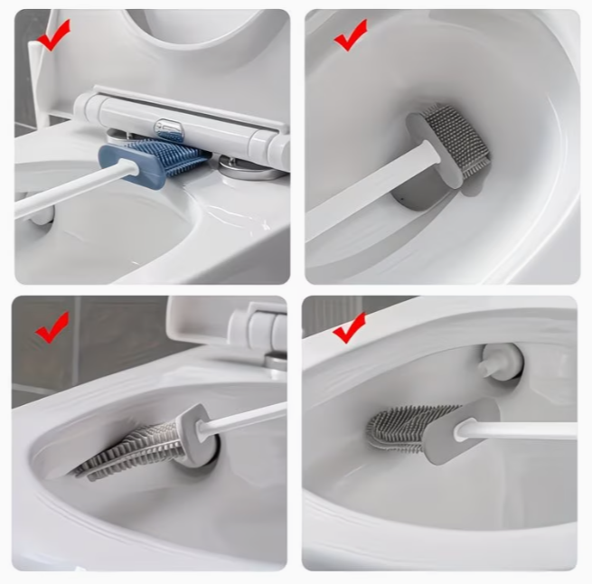 Silikónová WC kefa s držiakom – sada 2 kief (sivá)