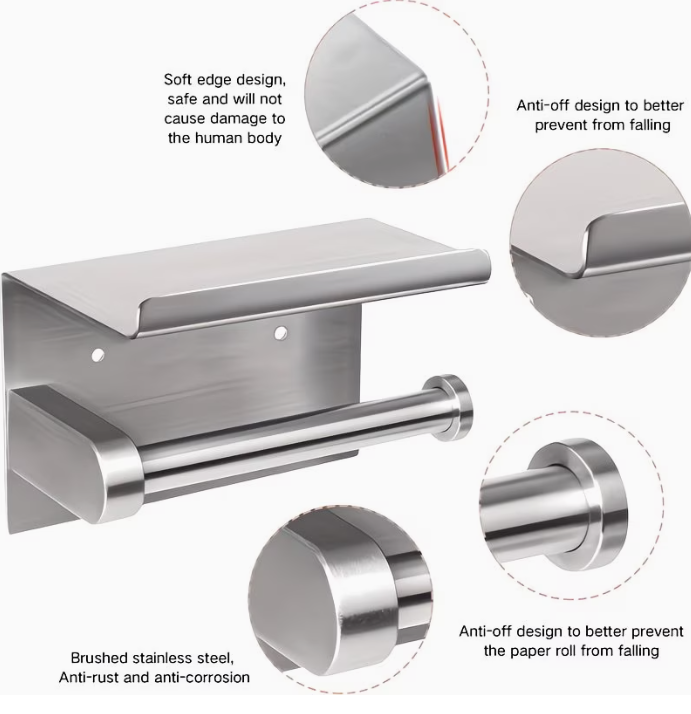Nalepovací držiak toaletného papiera s poličkou - čierny