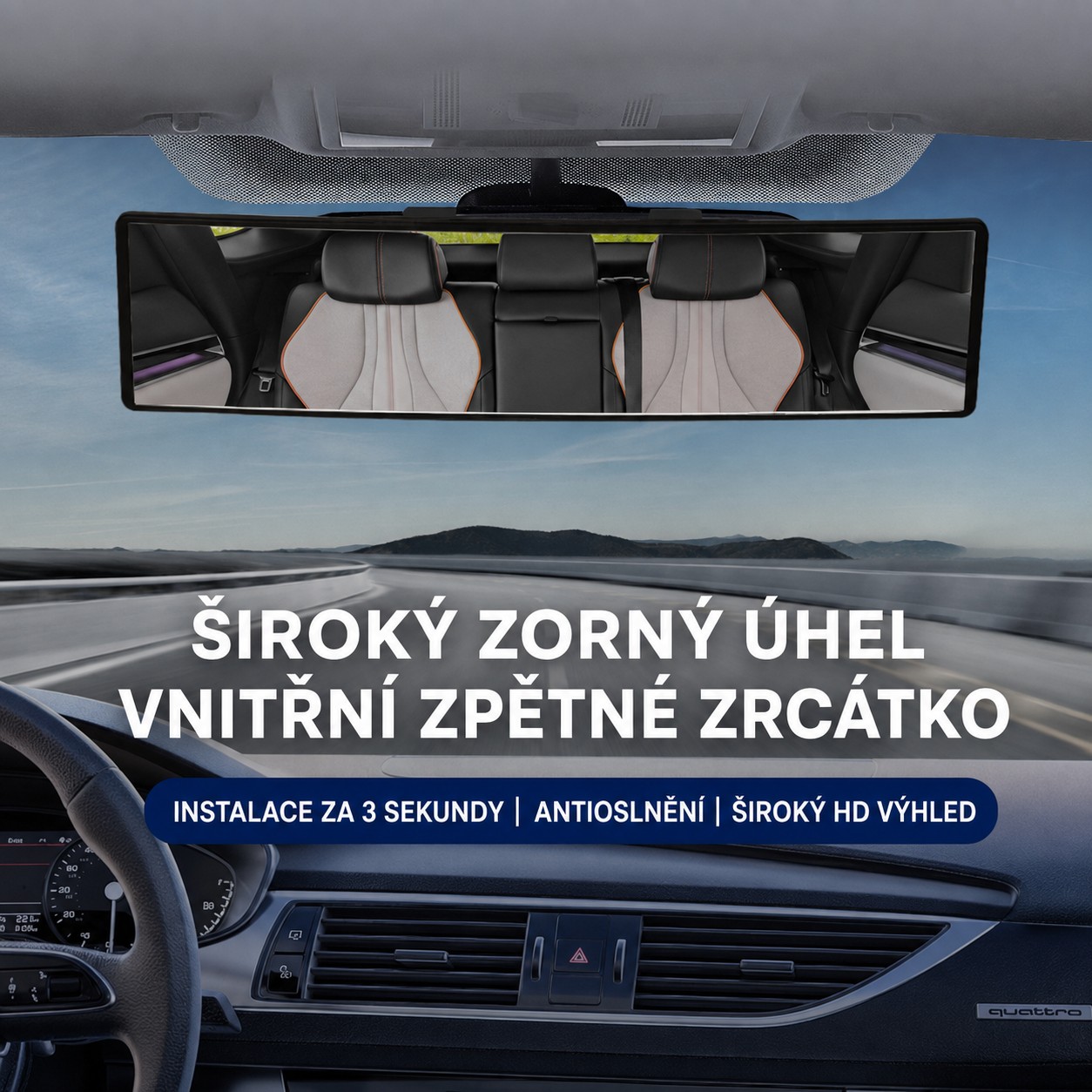 Širokouhlé zakrivené spätné zrkadlo do auta 28,5 × 7 cm