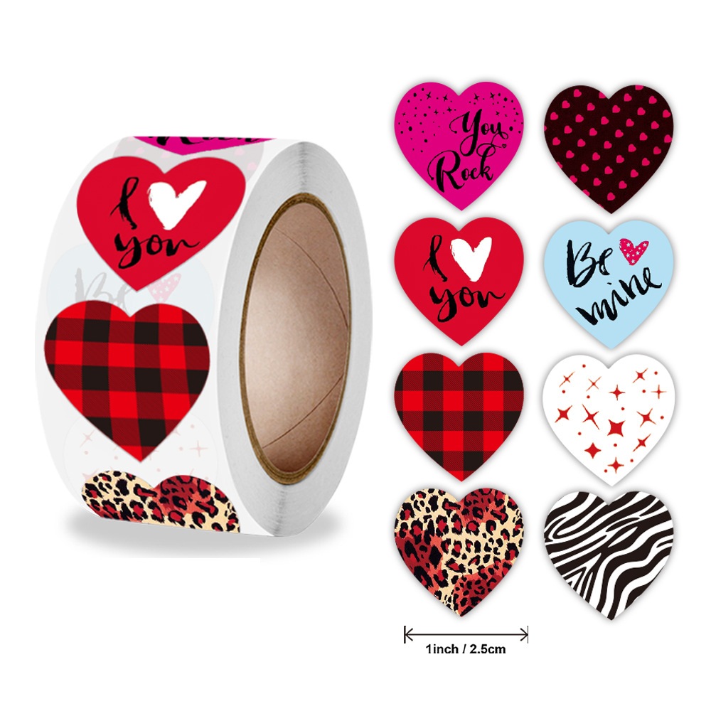 Samolepky LOVE, farebné srdcia, 500 ks