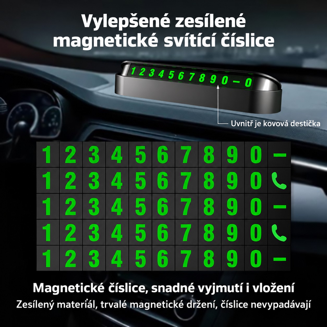 Parkovací displej s telefónnym číslom do auta – magnetické číslice, možnosť skrytia čísla