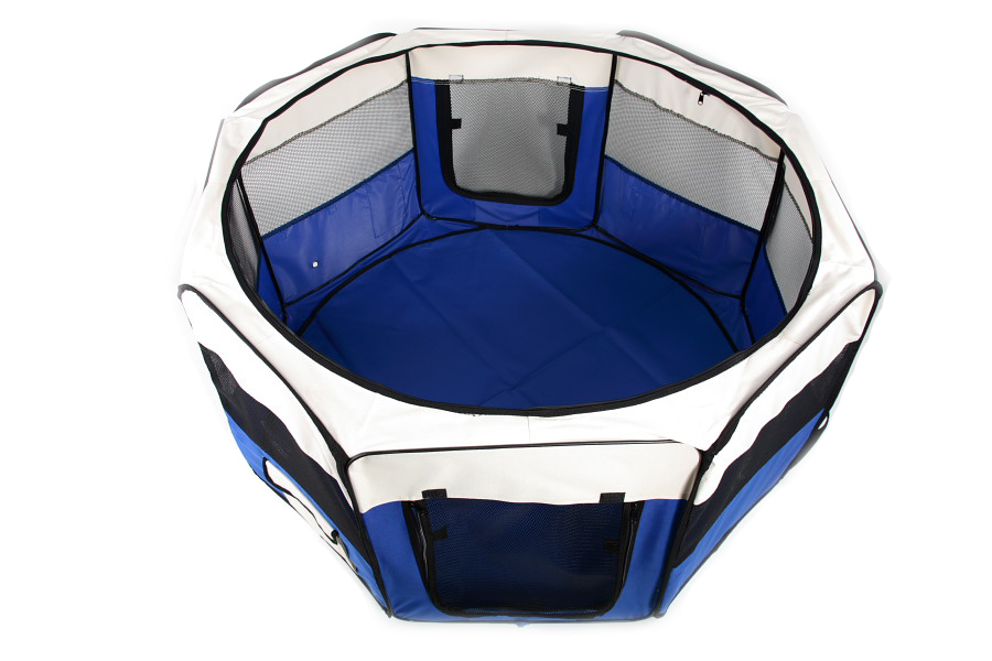 Klietka kruhová, skladacia, látková, výbehy, veľkosť L, tmavá modrá