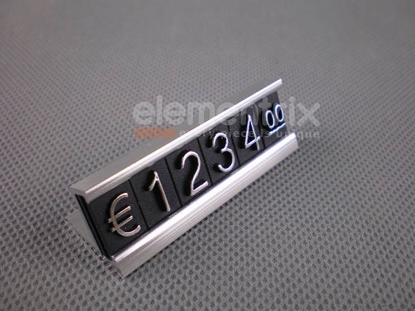 Plastové cenovky hliník strieborné sada EUR